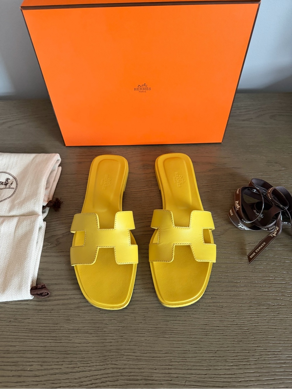 Hermes Oran Slide Sandals in Yellow